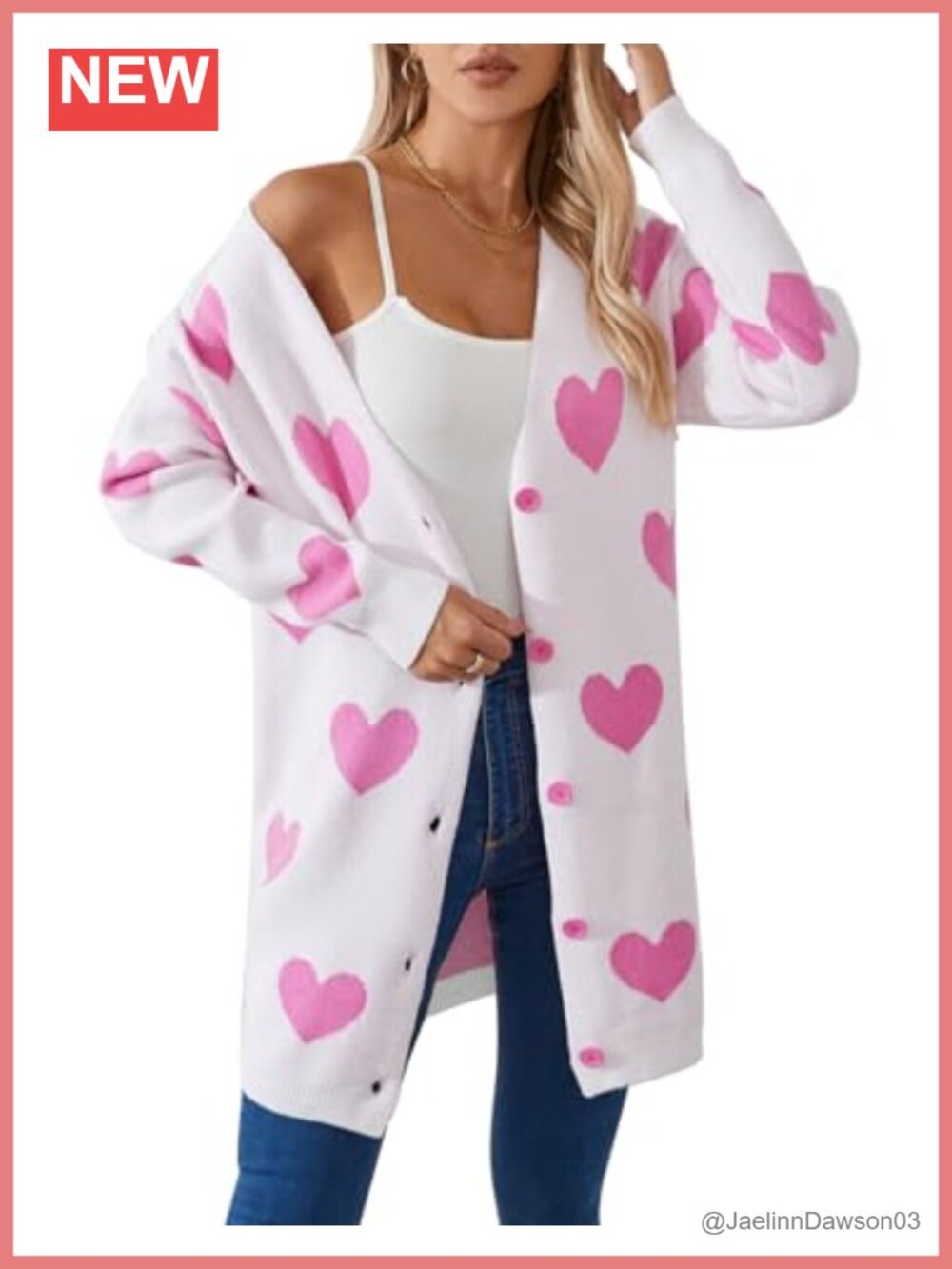 Cable Knit Button Down Cardigan Long Sleeve Heart Sweater